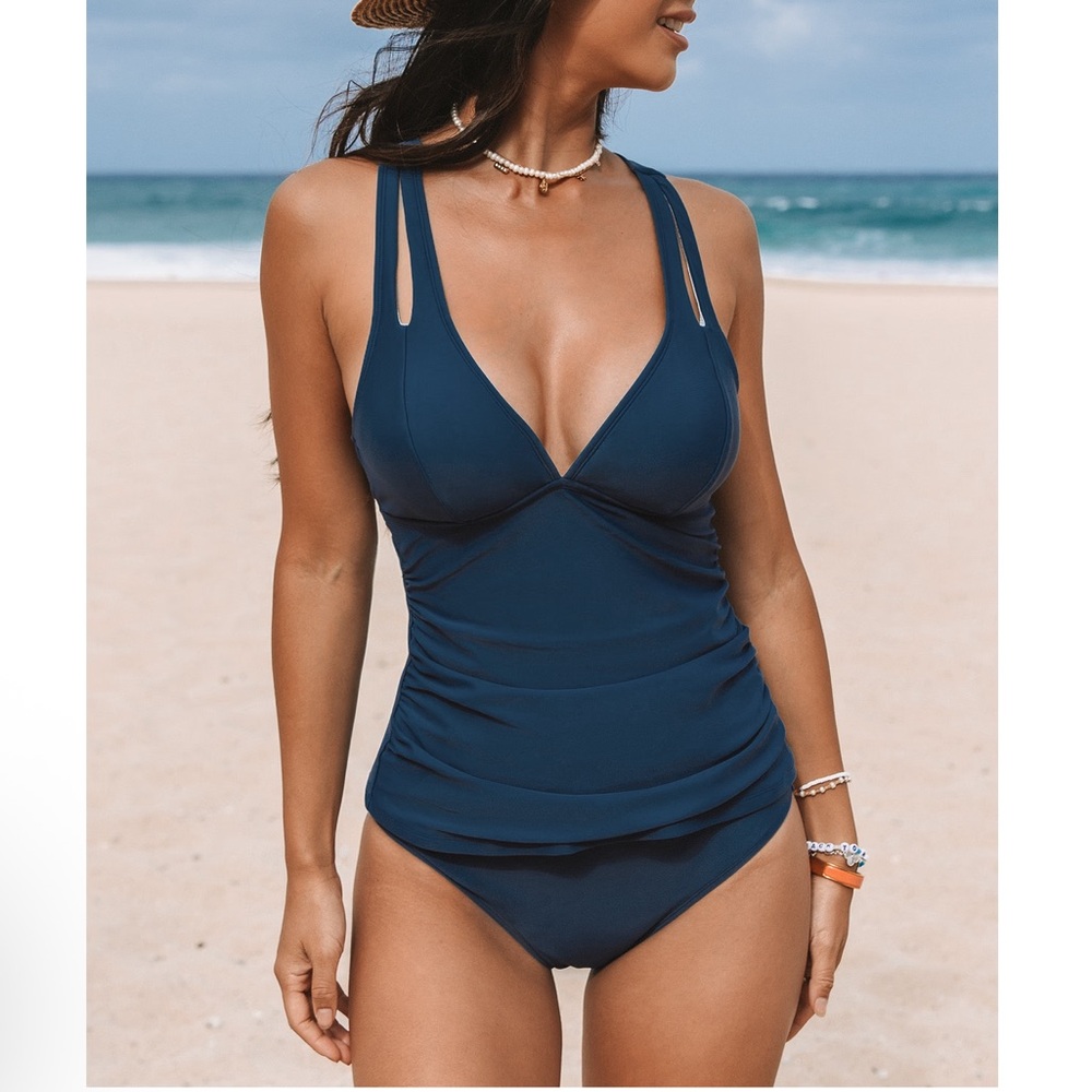 Cupshe Escaping Crossback Tankini Top (top only), NWT - Picture 5 of 6